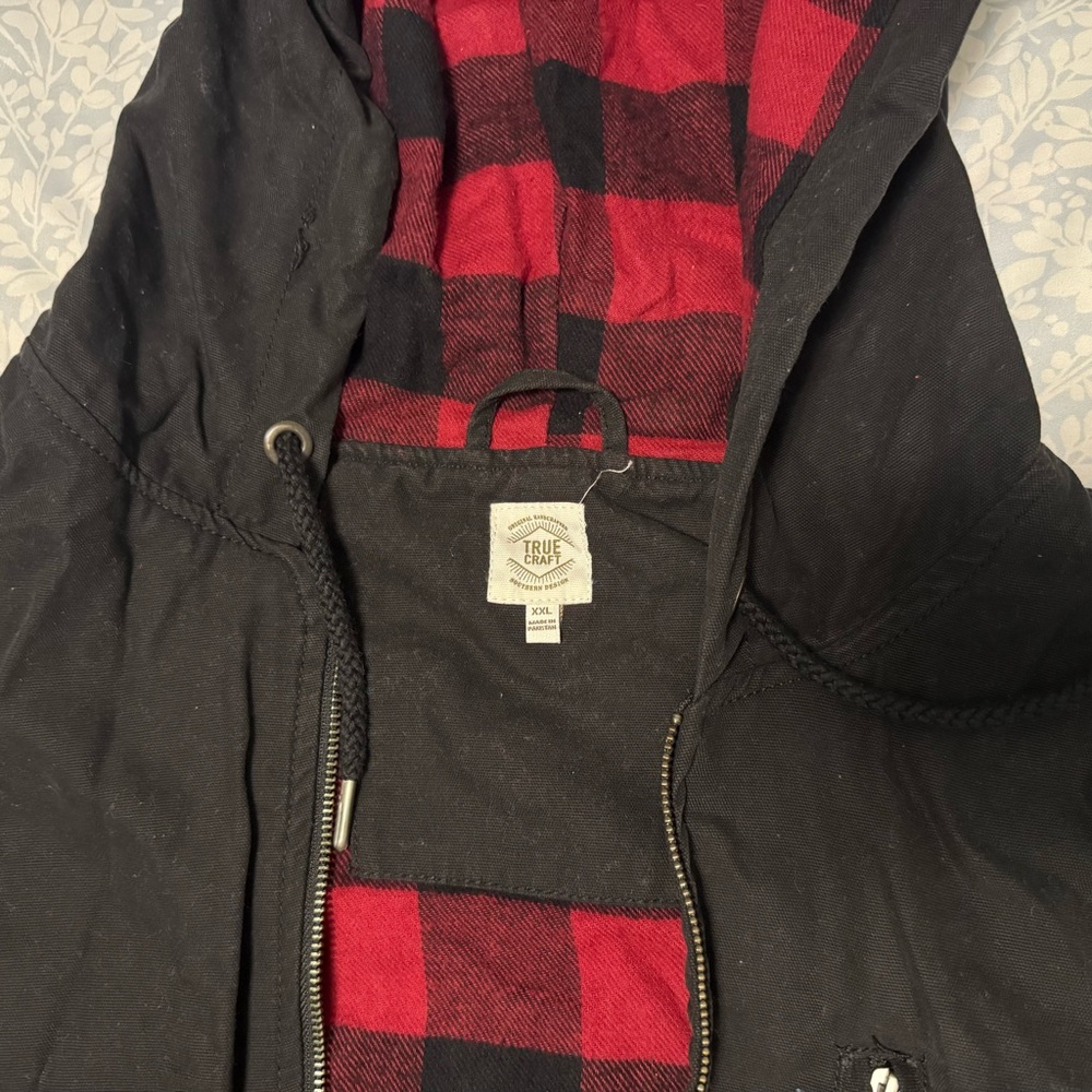 True Craft Black Jacket with Red Plaid Interior